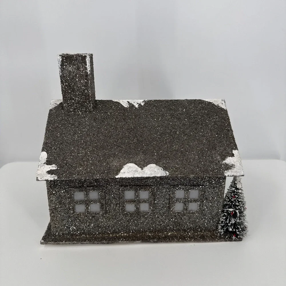 Christmas Cardboard Glitter House Holiday Decor Whimsygoth Glitter Light up